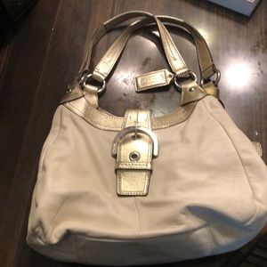 Coach cream and silver leather shoulder bag